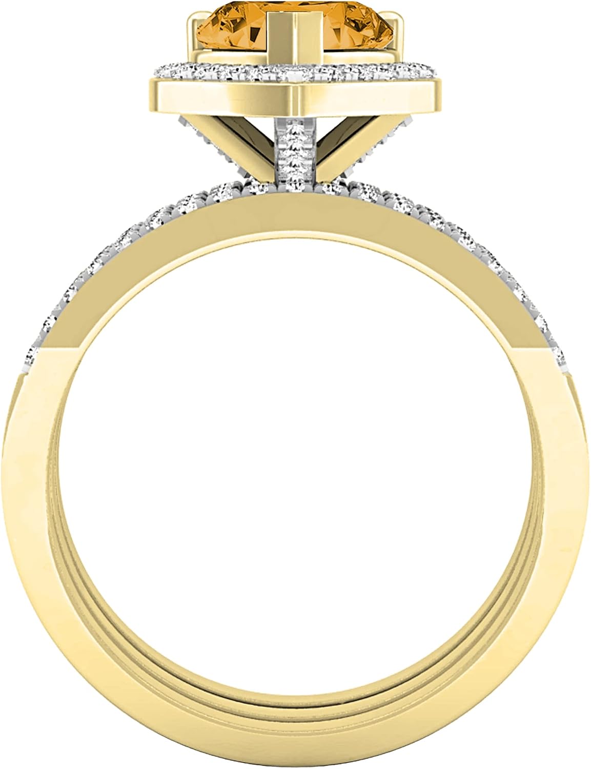 Dazzlingrock Collection 7mm Heart Shape Gemstone & Round White Natural Diamond Halo Double Band Engagement Ring Set for Women (Diamond 0.60 Ctw) in Real Solid Gold