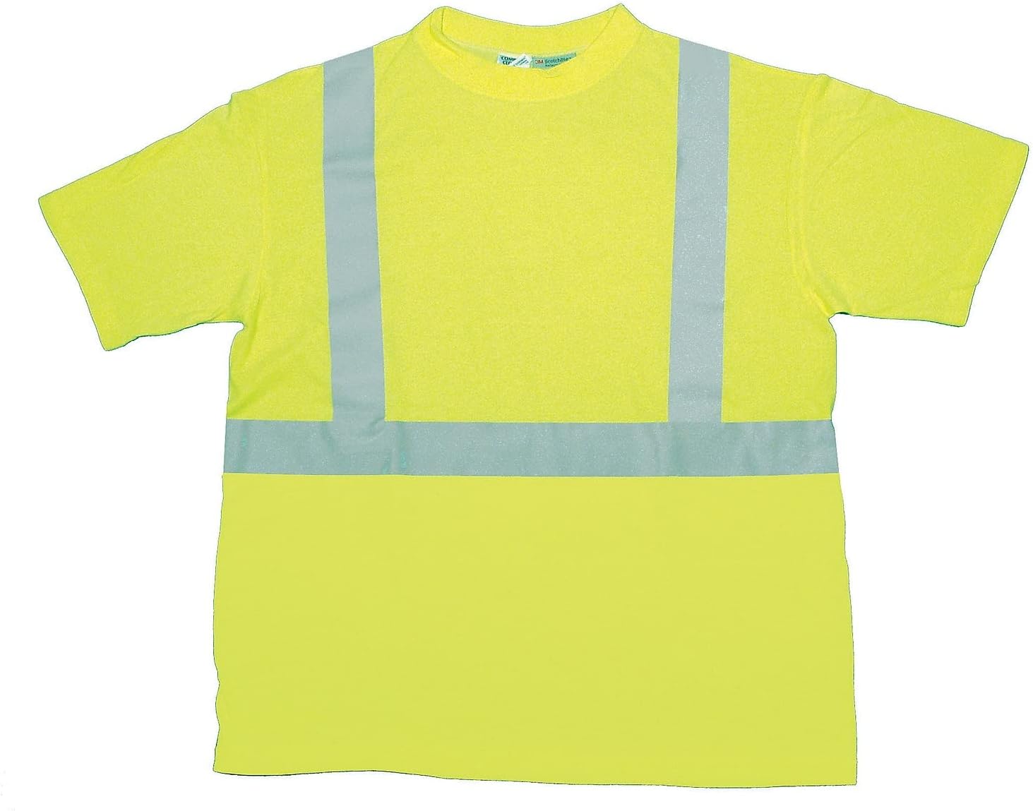 Mutual 96001 High Visibility Modacrylic ANSI Class 2 Durable Flame Retardant Safety Tee Shirt with 2" FR Reflective Stripes, Medium, Lime
