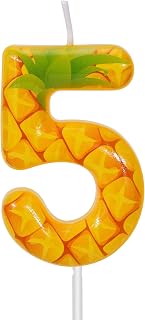 Pineapple Birthday Number Candle Five, Yellow Fruit Themed Wax Number Candle for Birthday Party Decoration Anniversary Celebration Cake Topper Decoration (5)