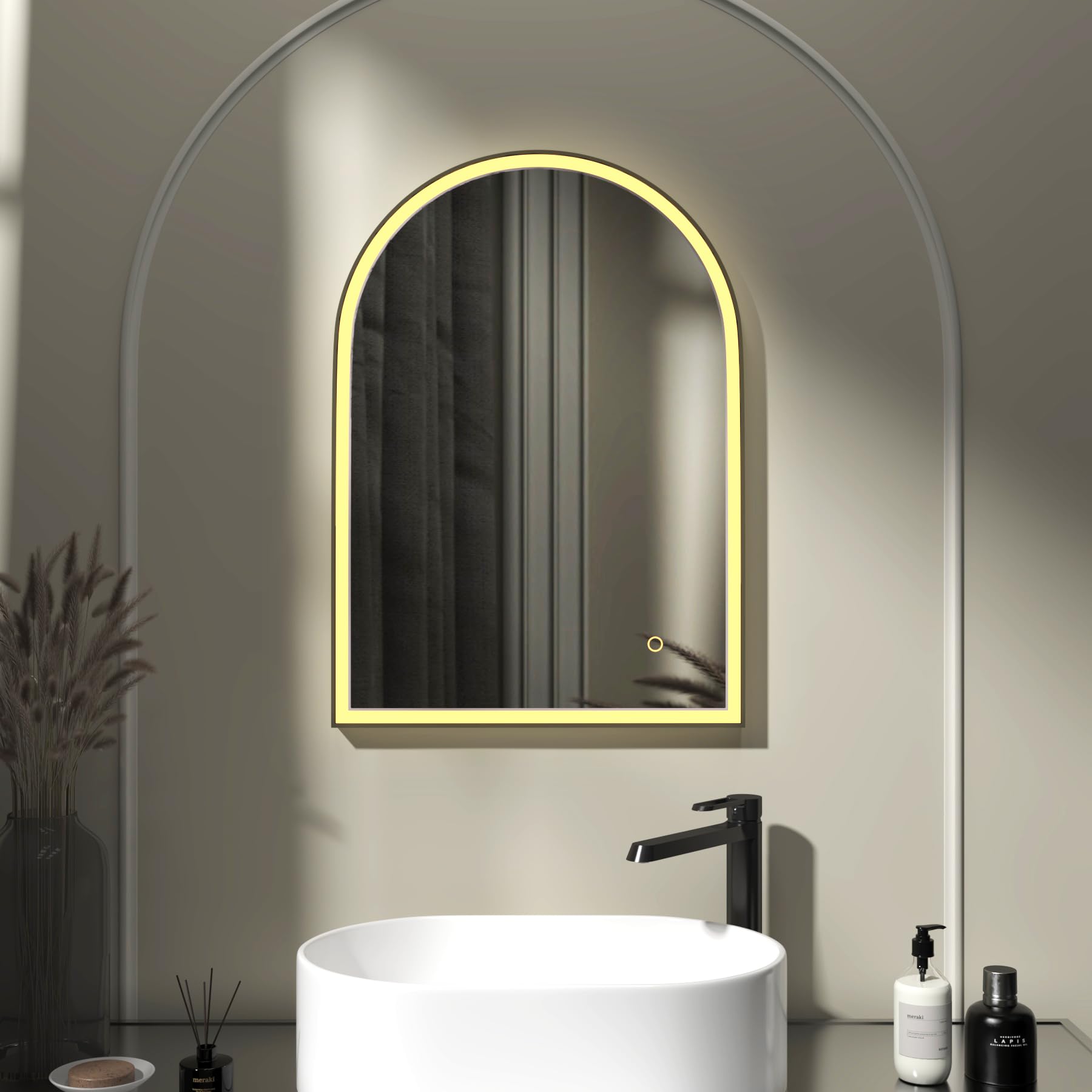 Royal Bathrooms Venice 700 x 500mm Wall Mounted Bathroom Mirror with LED Lights Matt Black Frame Illuminated Frontlit 3 Colors Anti-Fog Arched Shape