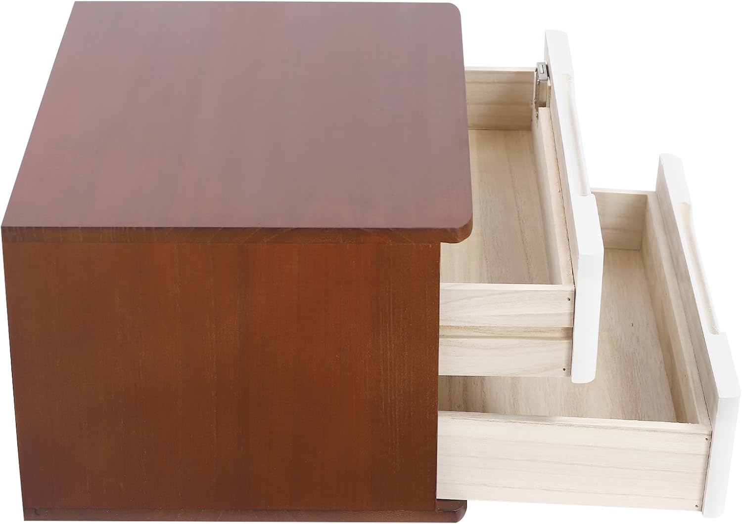 2 Drawers Wooden Desktop Storage Box with Lockable Drawers, Wooden Storage Cabinet Organizer Tabletop Storage Organization Box for Office,Home (Walnut+White)