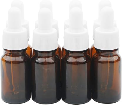 Kesell Glass Dropper Bottles 10ml 1/3oz Refillable Empty Amber Bottles with Dropper White Cap Pack of 8