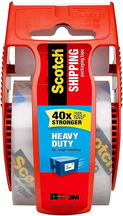 Scotch Heavy Duty Shipping Packaging Clear Tape FPMJY, 1" Core, 1.88" x 22.2 Yard, Red Dispenser, 4-Pack image 5