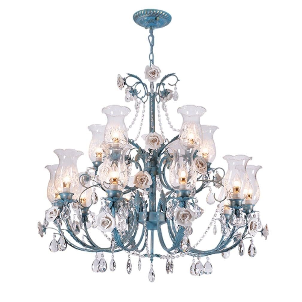 French Country Wrought Iron Chandelier Vintage Frosted Glass Chandelier