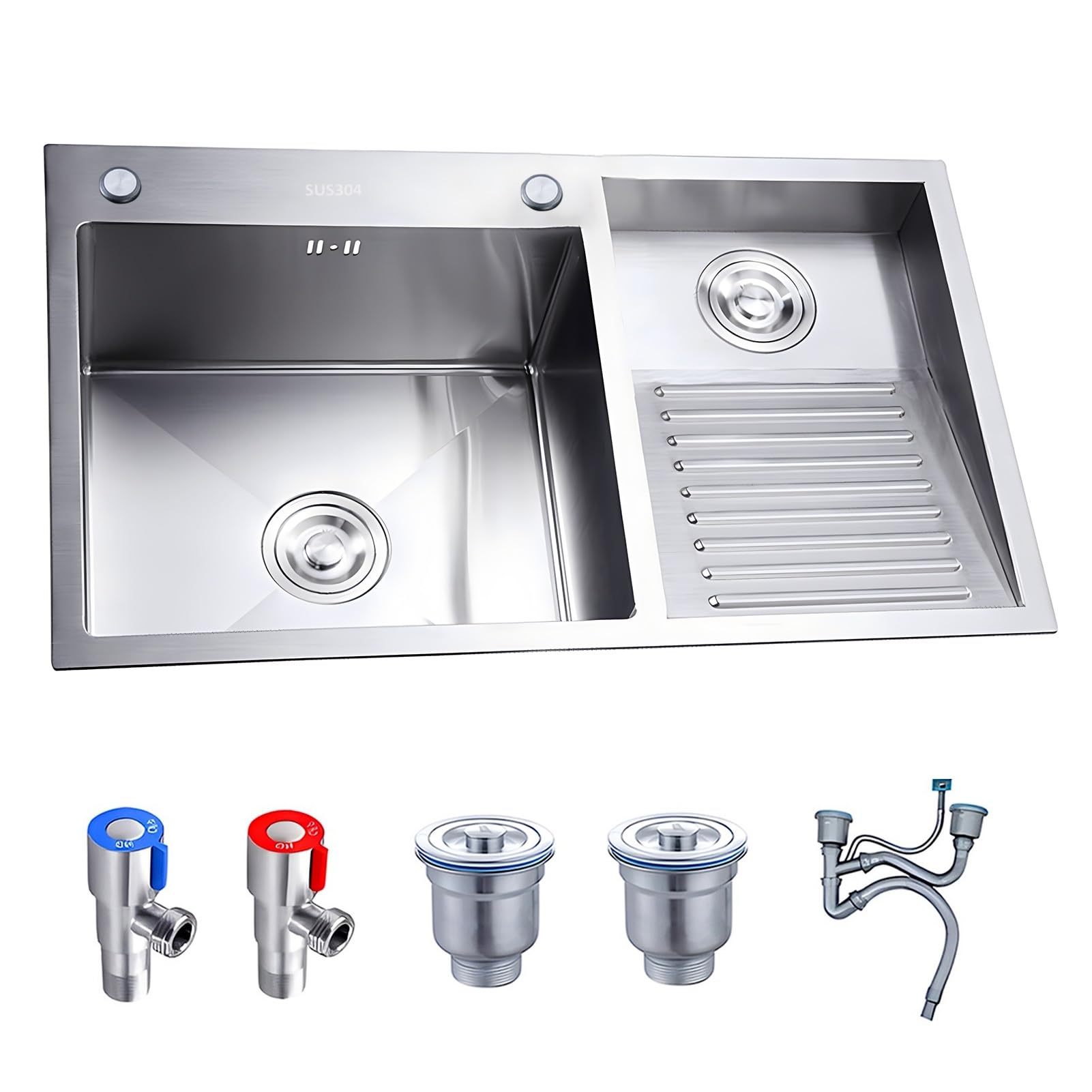 Fregadero para Lavandería, Tina De Lavado con Panel De 4 Mm De Grosor, Lavabo De Acero Inoxidable, Lavabo para Estación De Trabajo Grande con Válvula De Ángulo, Kit De Drenaje (Color : Right, S : 80