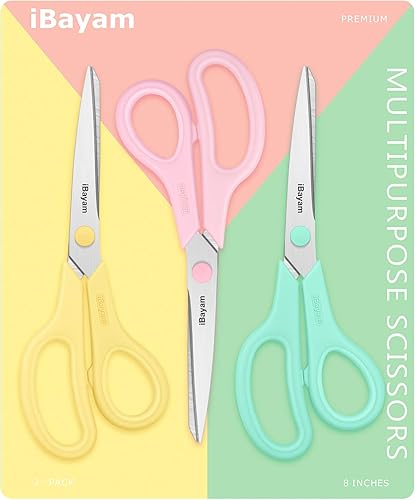 Vista 38 de Tijeras, iBayam - Paquete de 3 tijeras antiadherentes multiusos de 8 pulgadas, cuchillas de titanio de 0.098 pulgadas de grosor con agarre cómodo
