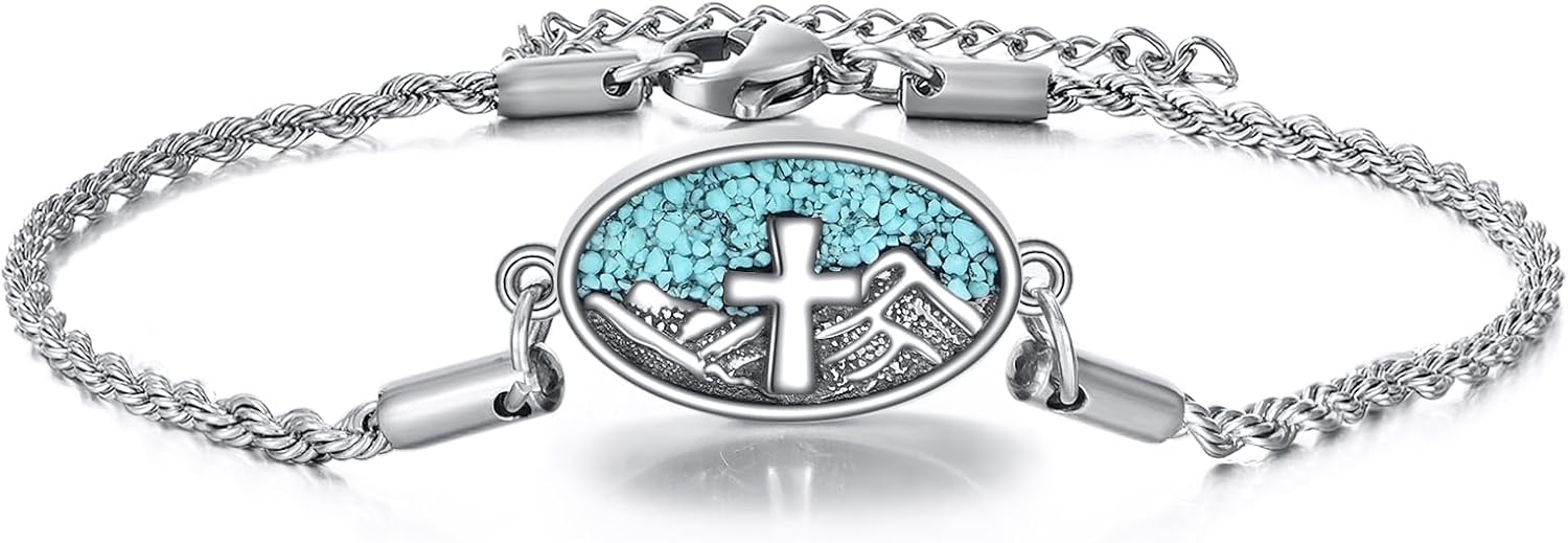 925 Sterling Silver Bracelet Mountain Cross Mustard Seed Star of David Compass Bracelet Jewelry Gifts for Women Men