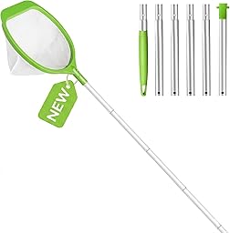 KGC Hot Tub Net 53"(143 cm) Length, Pool Skimmer Net, Small Pond Net with Pole, Fine Mesh Leaf Rake for Spa Fountain Hot Tubs, Aluminum Handle Debris Cleaner, Above Ground Inground Pool Net, Green