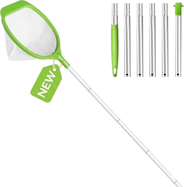 KGC Hot Tub Net 53"(143 cm) Length, Pool Skimmer Net, Small Pond Net with Pole, Fine Mesh Leaf Rake for Spa Fountain Hot Tubs, Aluminum Handle Debris Cleaner, Above Ground Inground Pool Net, Green - 1