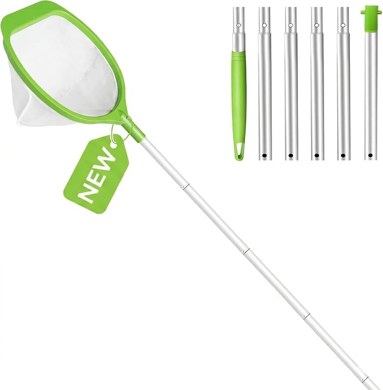 KGC Hot Tub Net 53"(143 cm) Length, Pool Skimmer Net, Small Pond Net with Pole, Fine Mesh Leaf Rake for Spa Fountain Hot Tubs, Aluminum Handle Debris Cleaner, Above Ground Inground Pool Net, Green