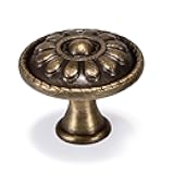 Fecraf 20 Pack Antique Brass Drawer Knobs, Vintage Dresser Drawers Knobs, Solid Round Cabinet Knobs, Single Hole Cabinet Hardware for Refinished Furniture, Diameter 1.18in