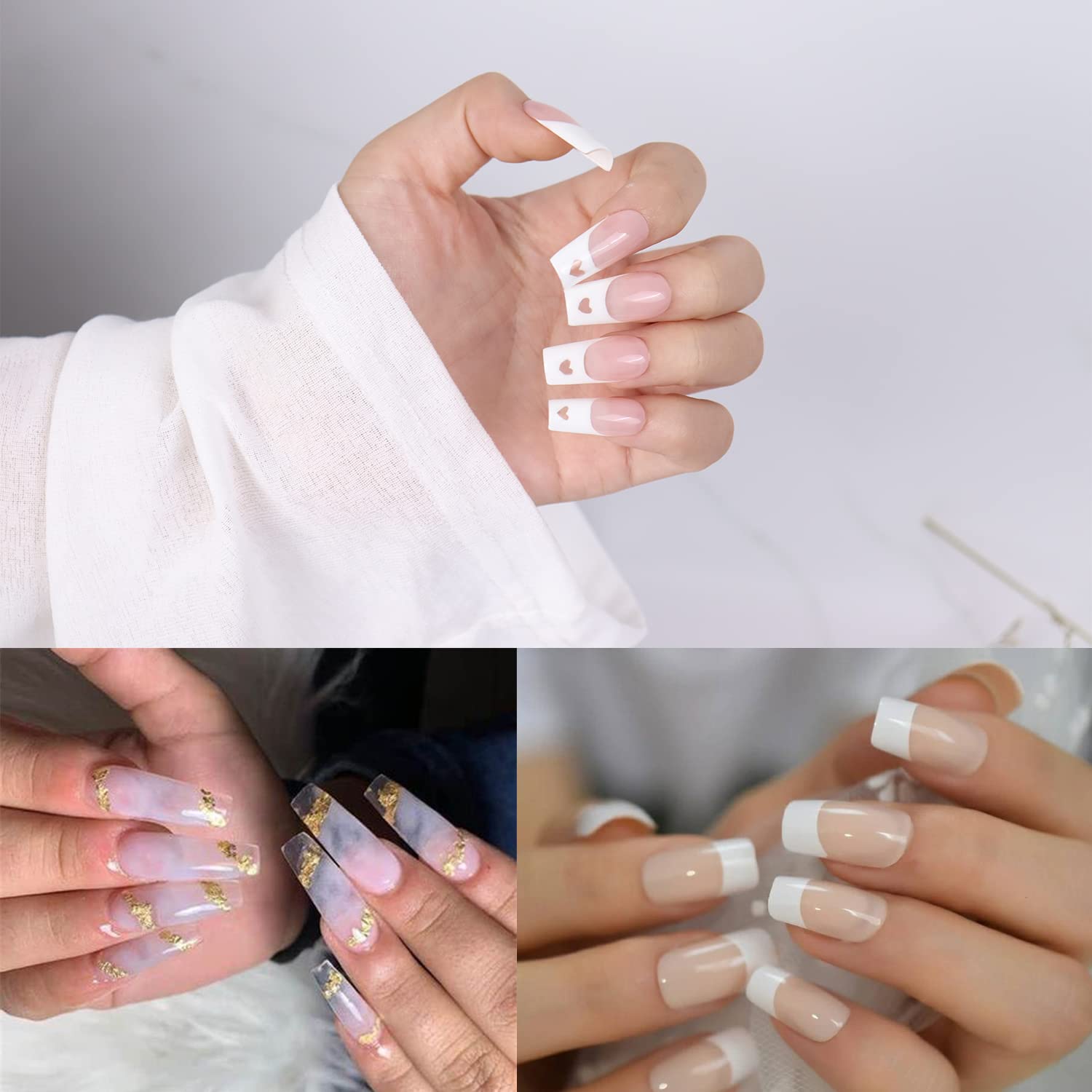 MAGIC ARMOR Pack of 120 Square Nail Tips, Full Cover Artificial Nail Tips, 12 Sizes, Clear Square Nail Tips, Soft Gel Tips, Artificial Nails with Nail Glue for Acrylic Nails