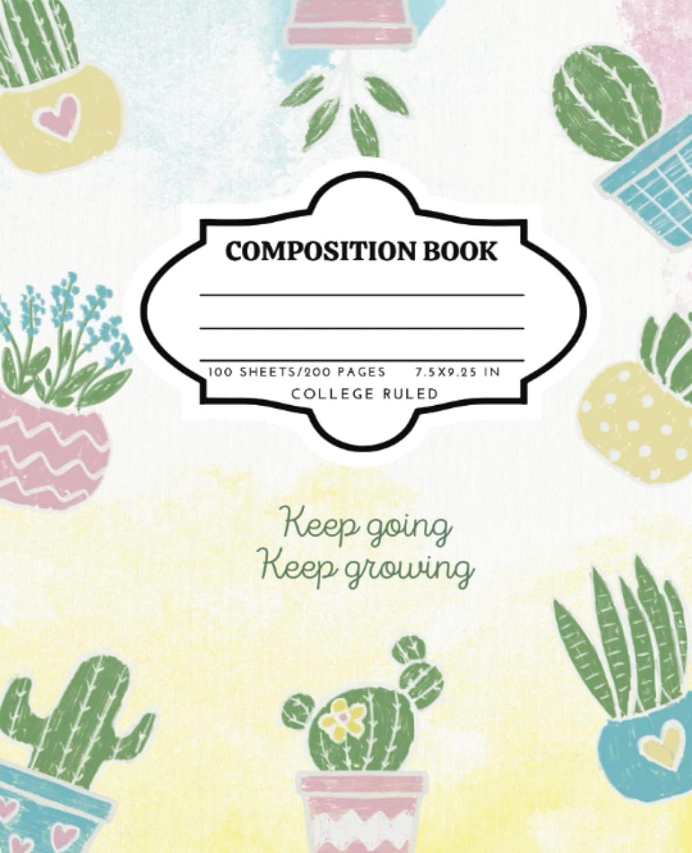 Patel Watercolor Succulent Composition Notebook l College Ruled Composition Notebook l for Girls, Boys, Kids, Teens and Students. ( 7.5 x 9.25, 110 Pages ) l School Supplies