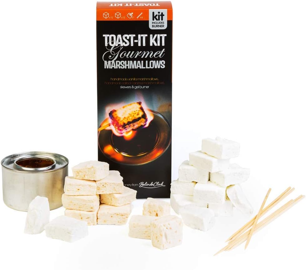 Belinda Clark Gourmet Marshmallows - Marshmallow Toasting Kit - Includes Burner Skewers and 2 x 85g Bags (Salted Caramel and Vanilla)
