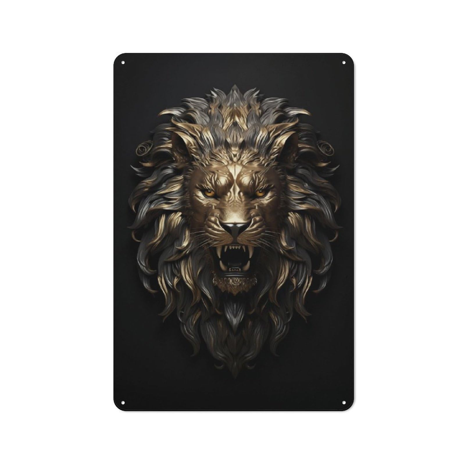 Junmoney Gold Bronze Lion Emblem Nostalgic Decorative Tin Sign 30X20cm, Vintage Wall Decor For Lounge, Study, Pub Or Wall Gallery