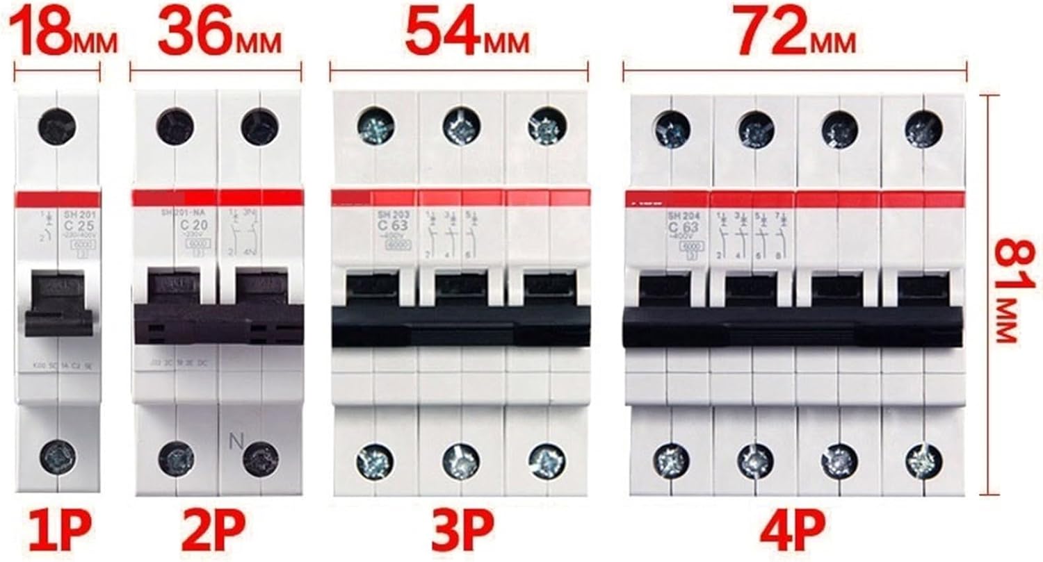 1pcs Miniature Circuit Breaker SH204 4P Type C 1A 2A 3A 4A 6A 10A 16A 20A 25A 32A 40A 50A 63A(20A)
