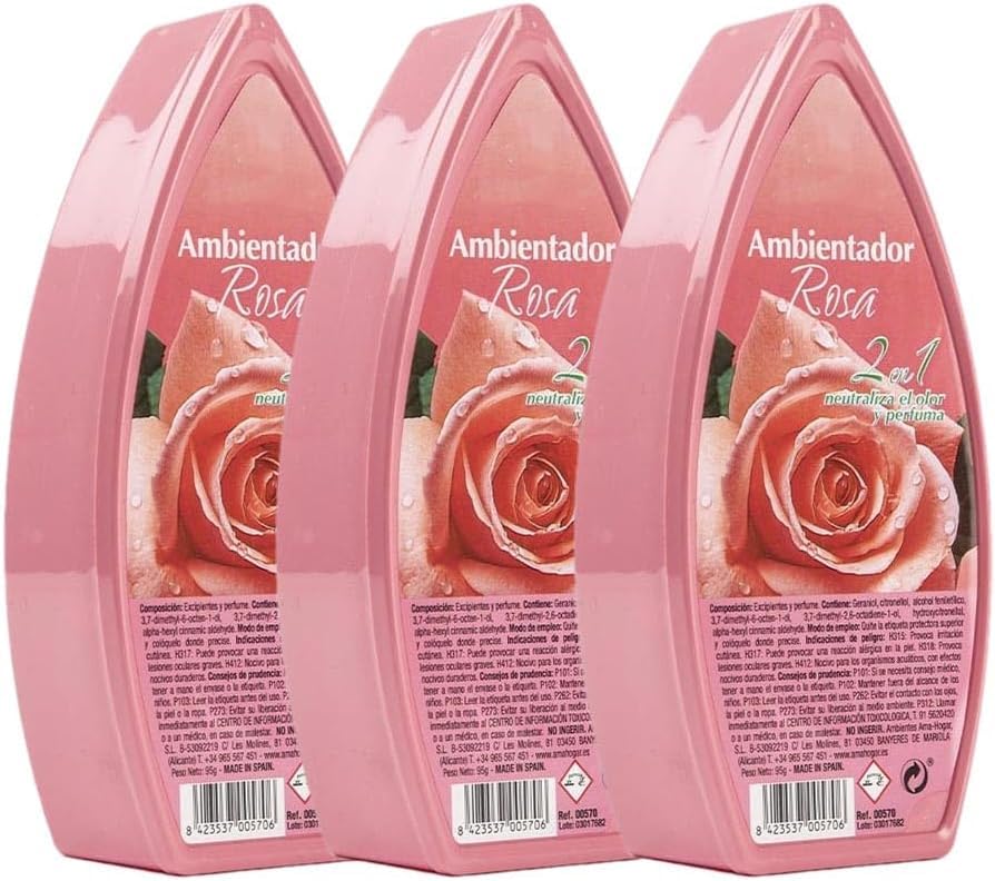 PCMOVILES Ambientador de Gel CLASSIC ROSAS – Pack de 3 Unidades – Larga Duración – Frescor para Casa, Habitación, Armario y Coche – Aroma Repelente Natural
