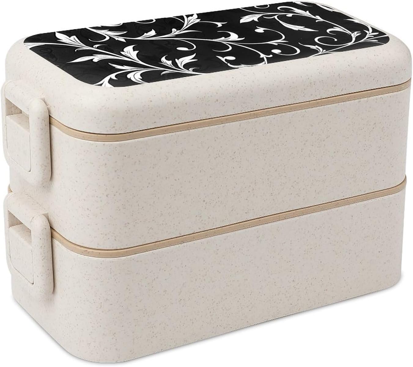 Lunch Box Bento Premium White Leaf Swirl Printed Bento Box Bento with Spoon And Fork with Compartment Containers Suitable for Men And Women, style