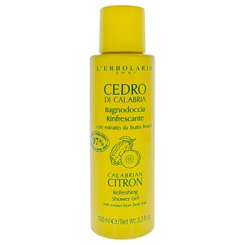 LErbolario Refreshing Shower Gel Gentle and Moisturizing Body Wash - Invigorating Body Soap with Citrus, Green Scent Calabrian Citron - 8.4 oz