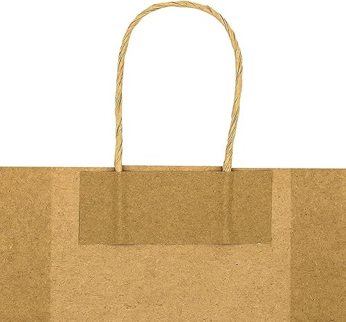 Miniatura 9 de Paquete de 100 bolsas de regalo de papel para manualidades de color marrón y color azul con asas para fiestas de cumpleaños, regalos de Navidad