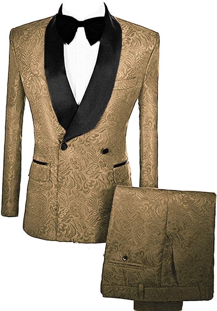 Men's Suit Jacquard Shawl Lapel Two Pieces Set Wedding Tuxedo