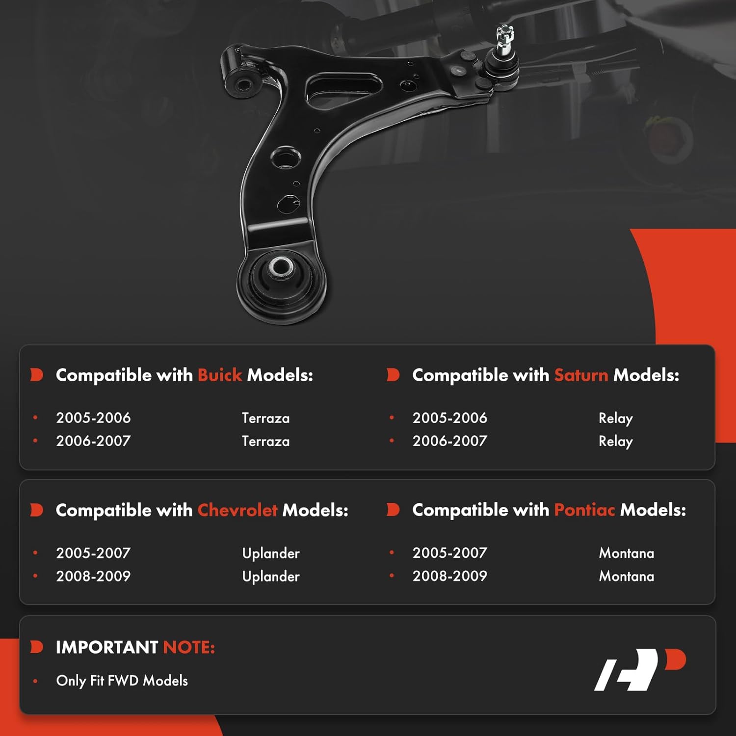 A-Premium Front Left Lower Control Arm, with Ball Joint & Bushing, Compatible with Buick Terraza 2005-2007, Chevrolet Uplander 2005-2009, Pontiac Montana 2005-2009, Saturn Relay 2005-2007, FWD