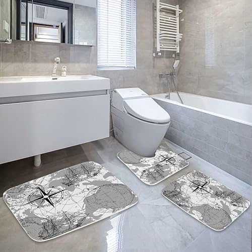 Miniatura 2 de TheBlackSpot Brújula - Alfombra de baño de barco de mapa antiguo, color gris, 20 x 31 pulgadas, tapete de baño náutico para velero de 16 x 24