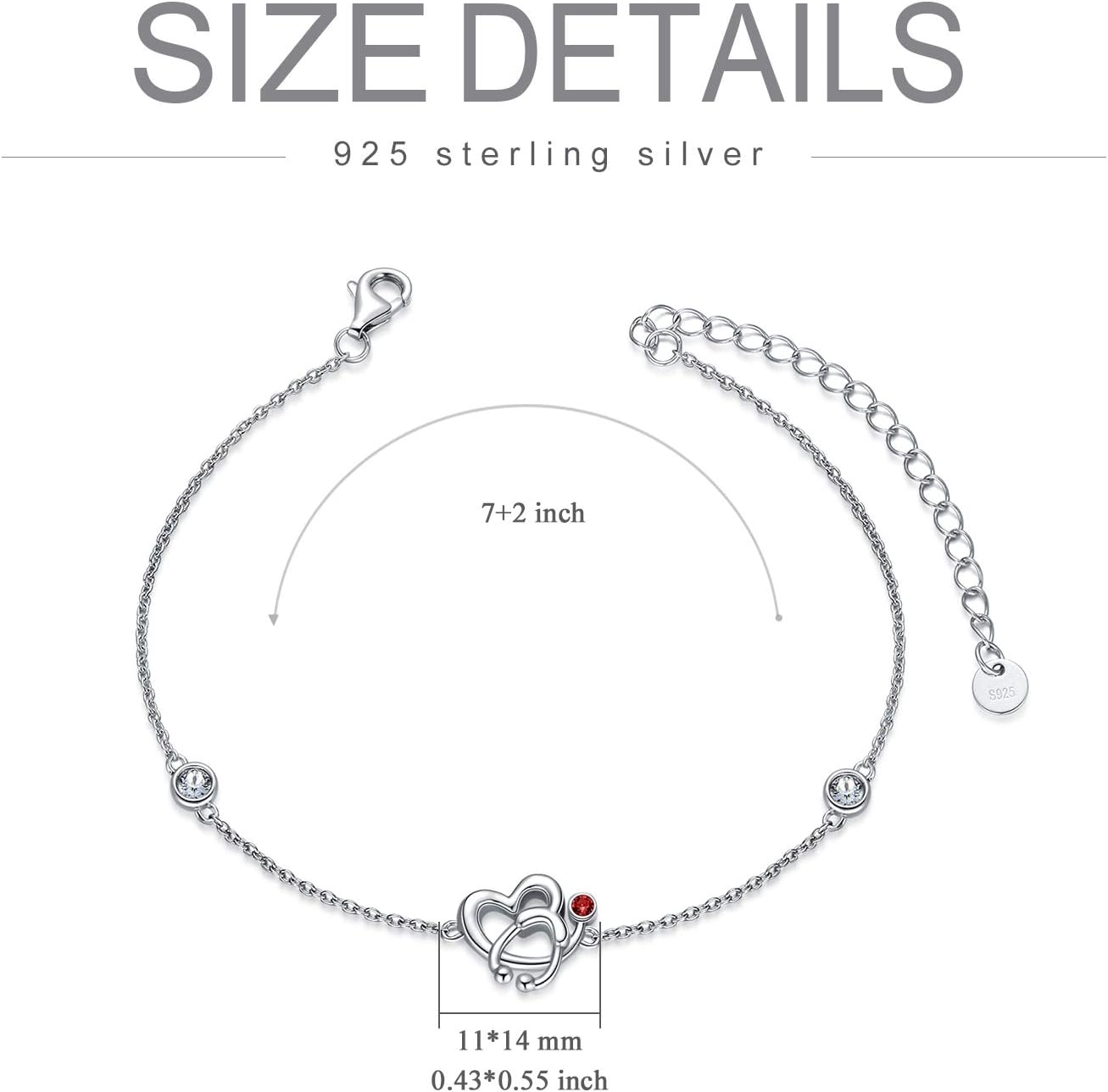 AOBOCO Stethoscope Bracelet for Women 925 Sterling Silver Heart Charm Bracelet with Birthstone Crystals, White Coat Ceremony Gifts for Women Nurse Doctor RN Medical Student - Image 3