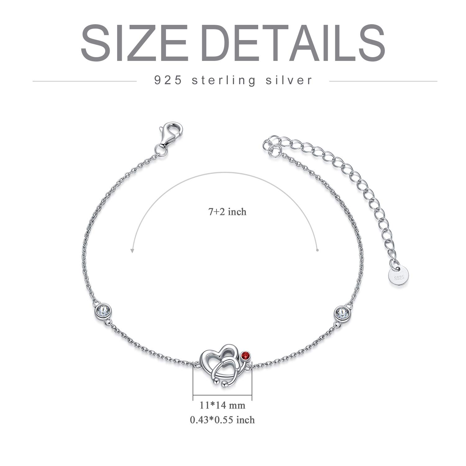 AOBOCO Pulseras de enfermera de plata de ley 925 con estetoscopio de corazón y piedra de nacimiento regalo para doctores estudiantes de medicina cumpleaños y Navidad para mujeres