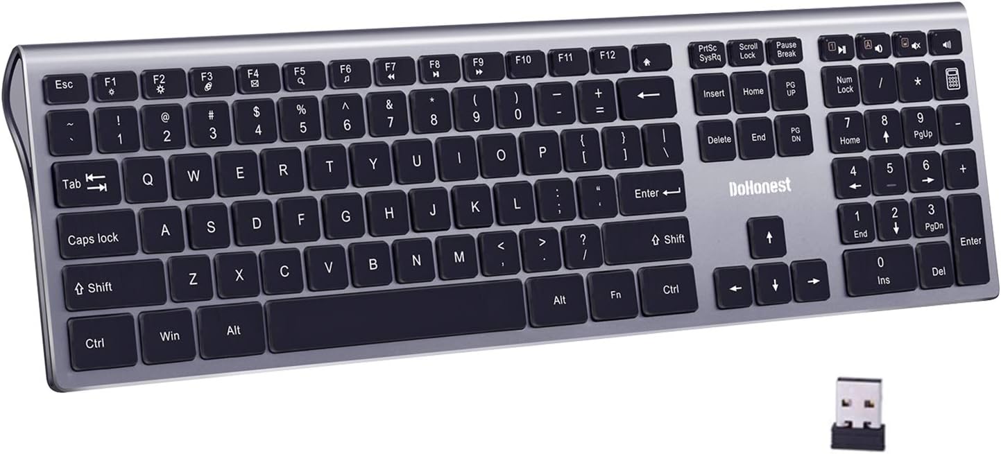 Keyboard Combo Silent, DoHonest J1 2.4G USB Ultra Slim Full Size Keyboard with USB Receiver for Computer, Desktop, PC, Notebook, Laptop, Windows 10/8 / 7 / Vista/XP-Simple & Easy to Use
