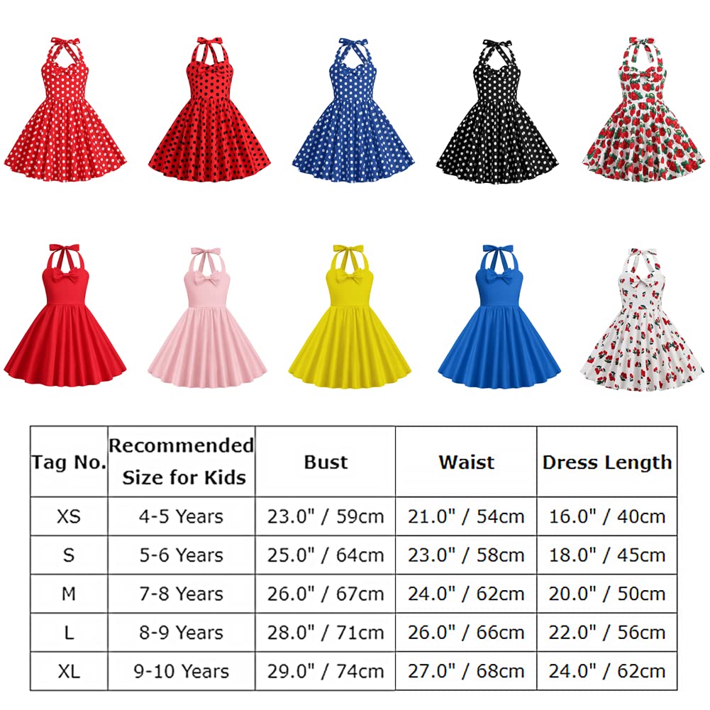 Odizli Vestido de verano vintage de los años 50, sin mangas, con lazo, acampanado, para niñas