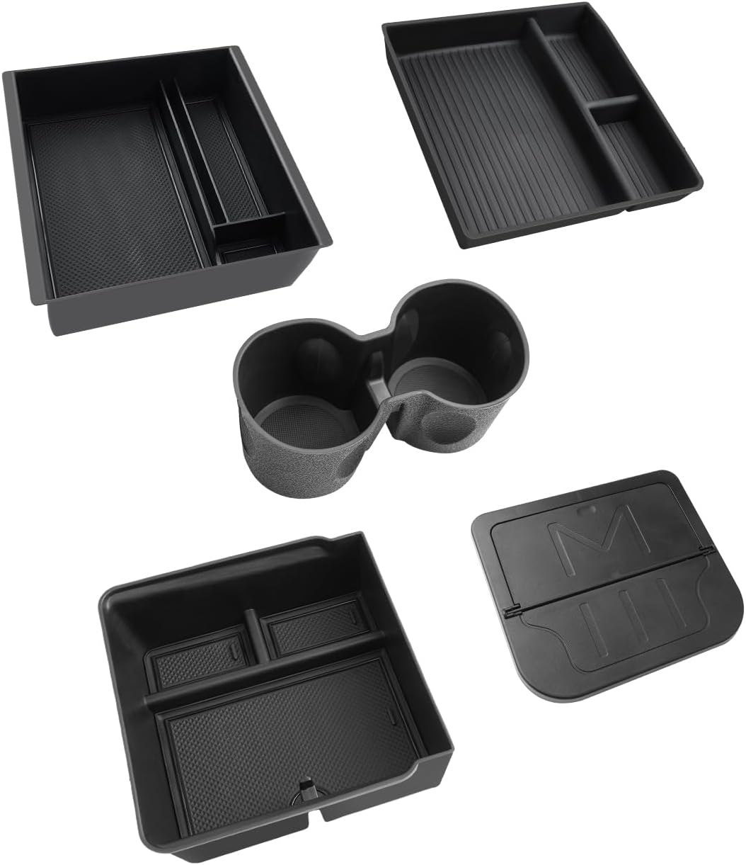 Storage Boxes for Tesla Model 3 Highland Armrest Organizer for Tesla Model 3 2024 2025 2026 Hidden Storage Box Cup Holder Tesla Accessories 5pcs Black