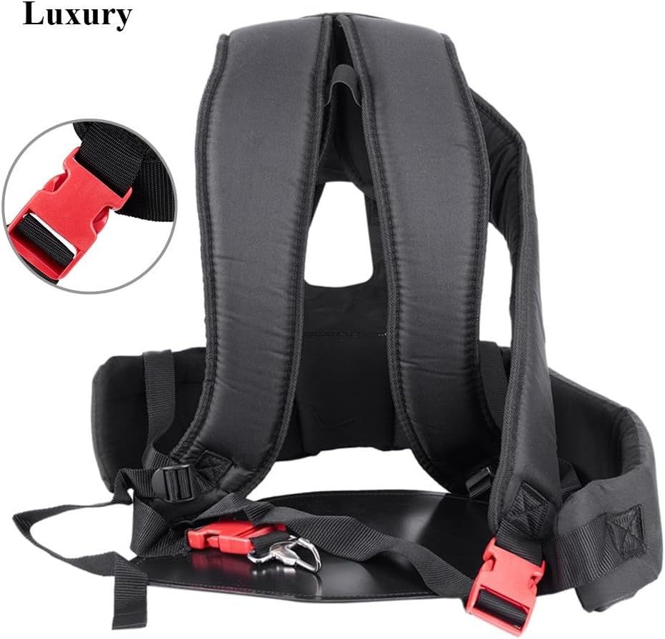 Double Shoulder Strap Harness with Adjustable Waistband and Padded Shoulder Pads for Brush Cutter or String Trimmer, Black Polypropylene Fiber and Plastic Lawn Mower Accessory