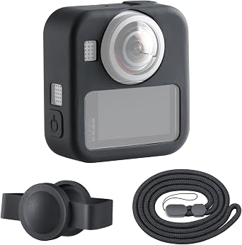 HSU Silicone Sleeve Case for GoPro Max2, Soft Silicone Body Case with Lens Cap and Lanyard, GoPro Max 2 Accessories Kit Black