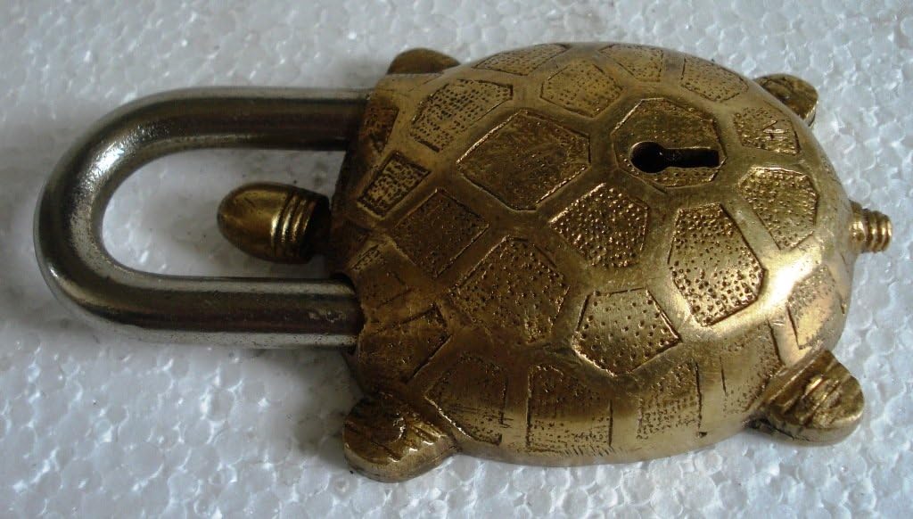60% Off Discount Brass Padlock - Lock with Keys - Working Functional - Brass Made - Type : (Tortoise - Brass Finish)