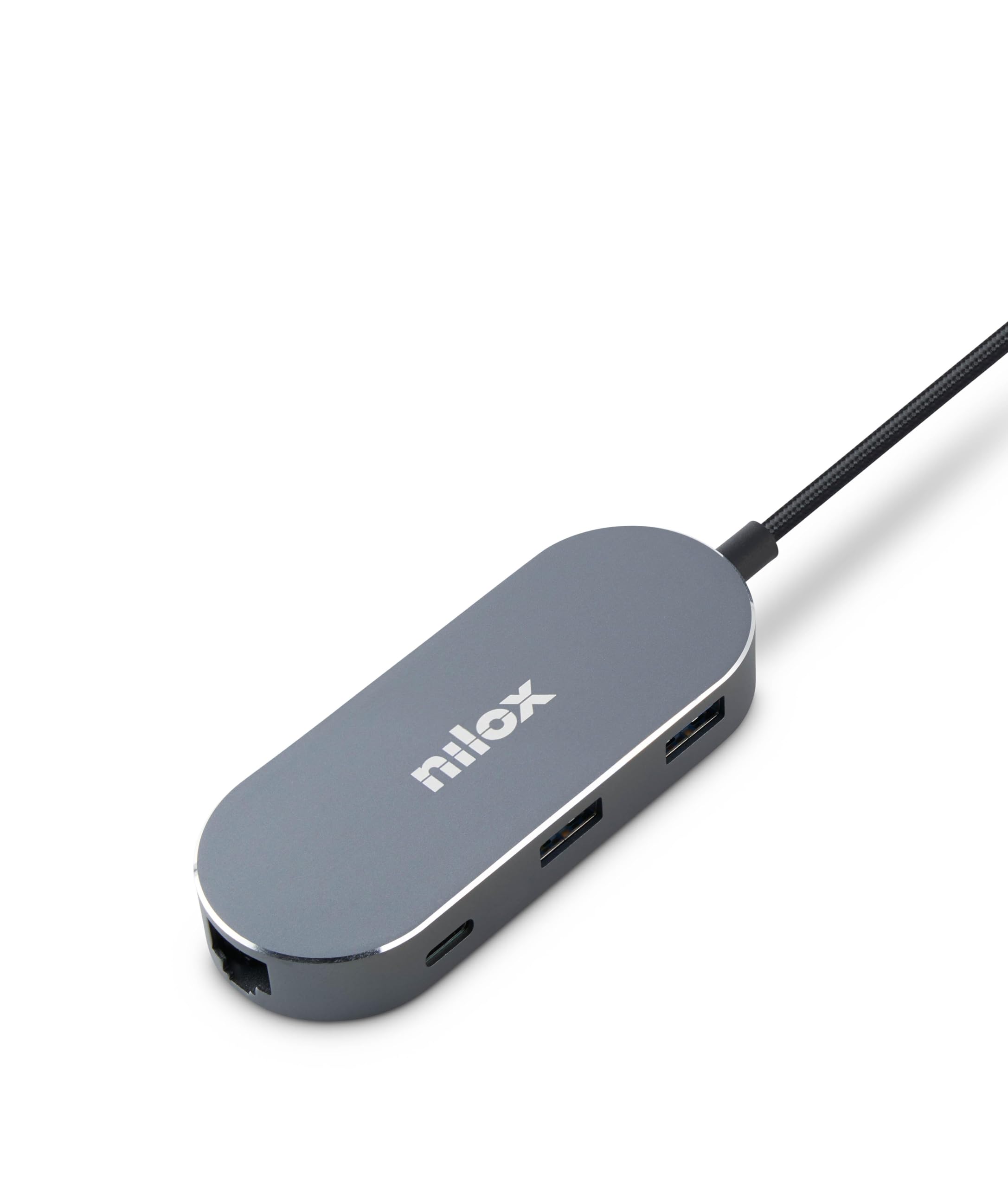 Nilox NXDSUSBC02 Mini Docking Station Type-C - Hub USB 3.0 Alimentato, Multiporta, SDoppiatore USB, Presa Multipla per PC con HDMI 4K, RJ45 Gigabit LAN Ethernet