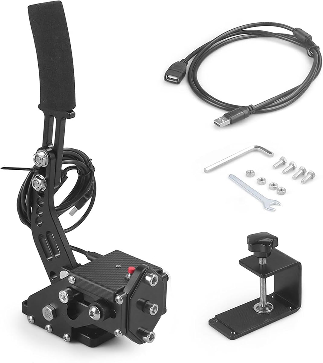 Freno de mano USB para PC/PS4/PS5 de 64 bits Actualización de freno de mano para juegos de carreras SIM, solo compatible con Windows 10, PC USB en todos los volantes disponibles, cable de 1,8 m/con clip de fijación/resorte reforzado