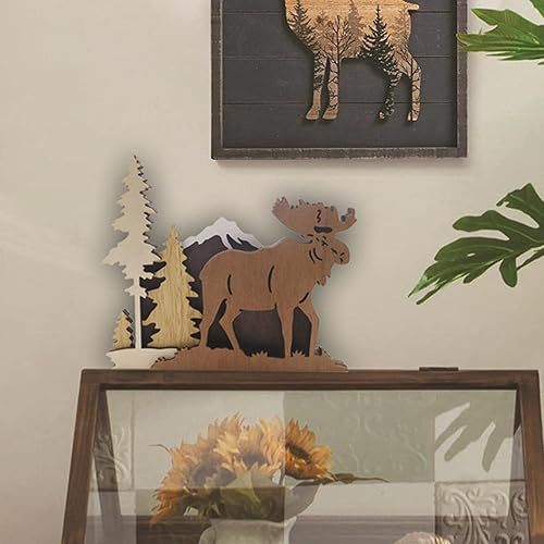 Miniatura 3 de Figuras de alce de madera, decoración de ciervo de madera 3D  Estatuas de madera multicapa de animales del bosque estatuas de ciervos para