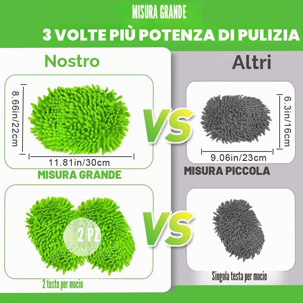 160cm Spazzola di Pulizia per Lavaggio Auto con Manico Lungo, 2 in 1 Microfibra Spazzolone per Autolavaggio Guanto Kit per Auto Camper Camion SUV, Non Danneggia Vernice (2 x Teste per Mocio)