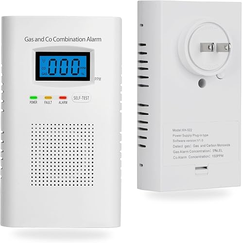 Detectores combinados de gas y monóxido de carbono - Alarma de monóxido de carbono enchufable y detector de gas natural para el hogar, detector de