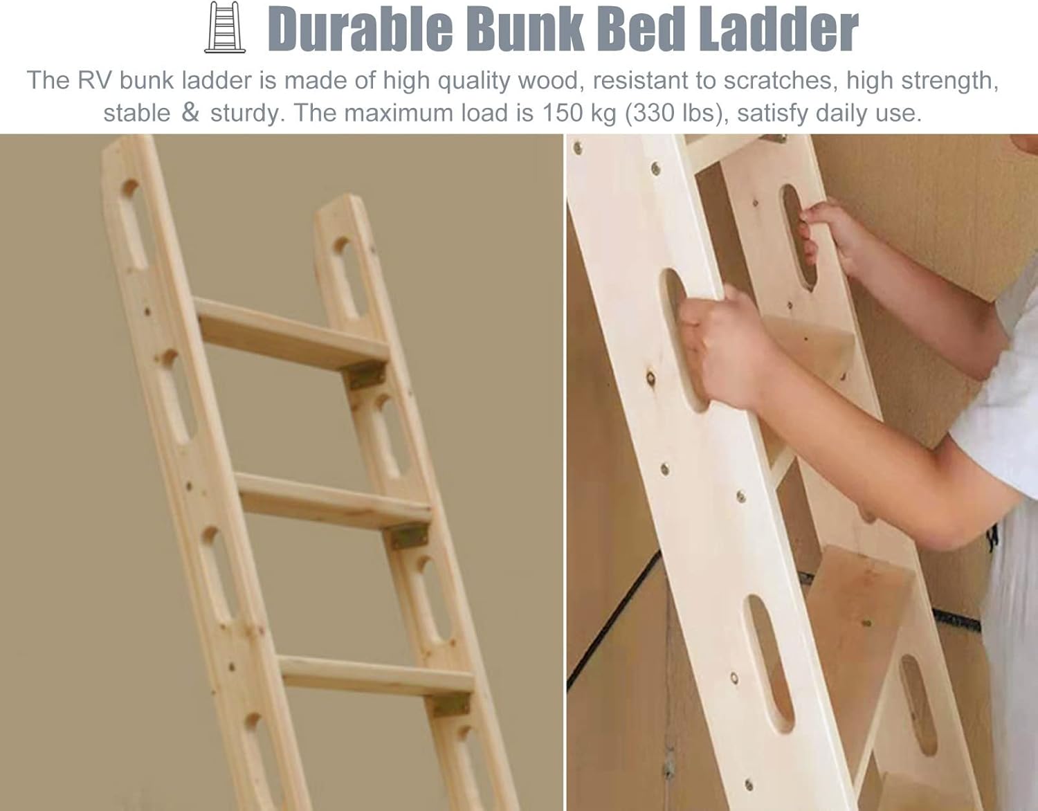Wooden Bunk Bed Ladder with Handle, 100/125/150cm Long Replacement RV Camper Bunk Ladder with Non-Slip Base, for Loft Dorm Room Caravan (Size : 4 Step 125cm/49)