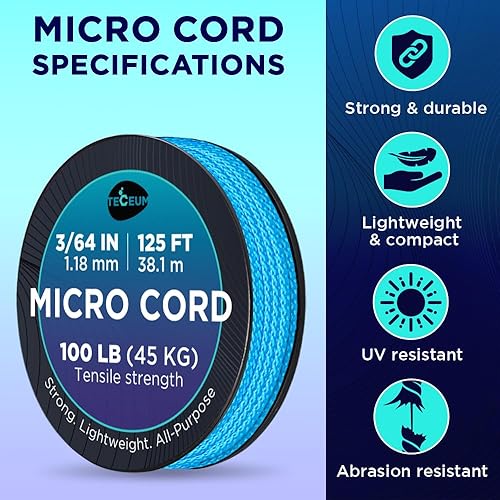 Miniatura 182 de TECEUM Micro Paracord – 0.046 in x 125 pies – Micro cable de utilidad – Cuerda de paracaídas trenzada fina – Lo mejor para manualidades, proyectos