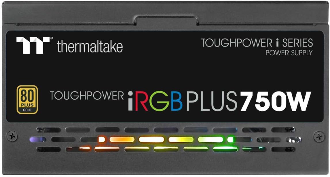 Šoninė view of Thermaltake Toughpower iRGB Plus 750W with RGB lighting