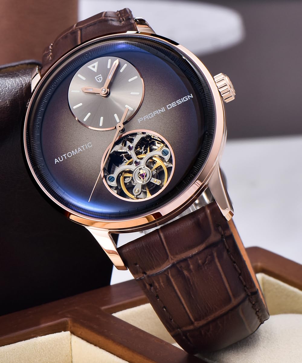 Orizontime Pagani Design Automatische mechanische Uhren für Herren, 42 mm Zifferblatt, Lederband, Silber, blau, Luxuriös