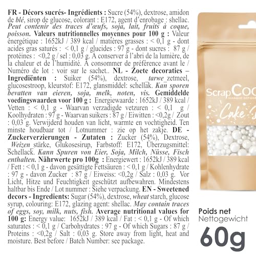 ScrapCooking - Perles Nacrées 60 g - Décorations Alimentaires Pâtisserie - Décors Sucrés Comestibles - Boules Sprinkles - Pour Desserts, Gâteaux, Bûches - Noël, Anniversaire - Blanc - 7470 – vue 2