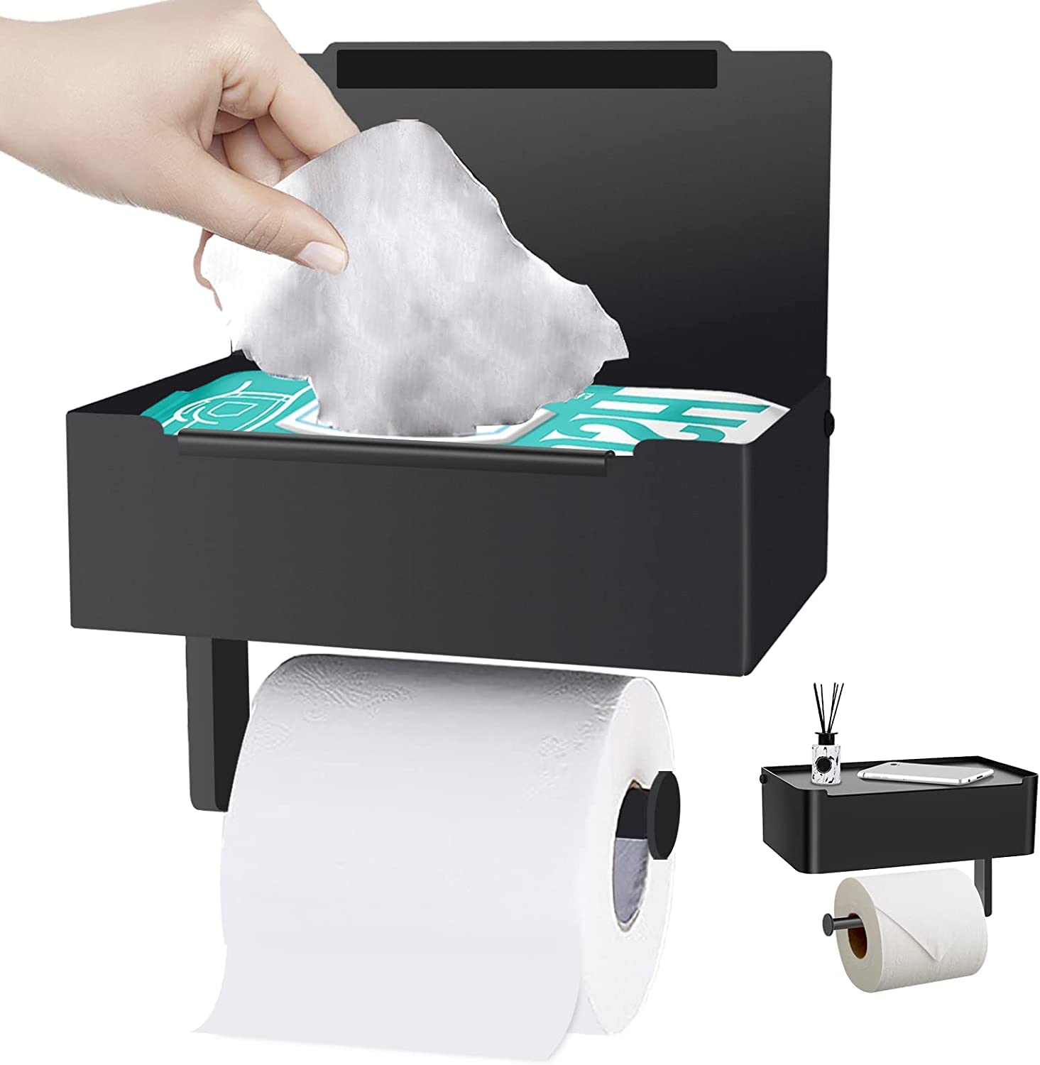 Soporte para toallas de papel de cocina con peso, soporte resistente para toallas de papel con base inoxidable para rollos de toallas de papel estándar y megarrollo de toallas de papel (negro escarchado)