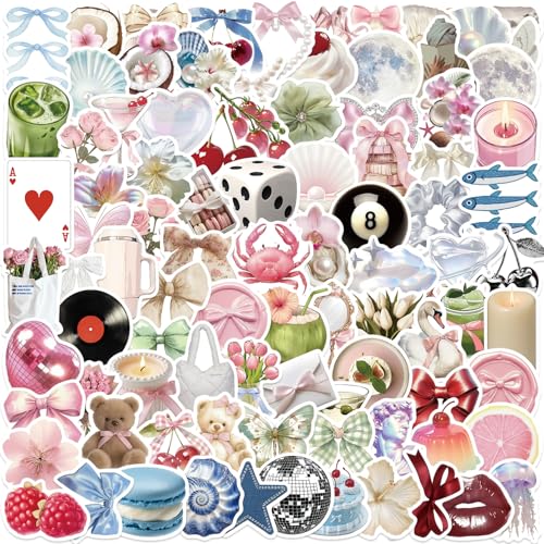 110PCS Aesthetic Sticker Clean Girl Aesthetic Stickers for Girls Pink Bow Girly Stickers Waterbottle Vinyl Stickers(Pink and Blue)