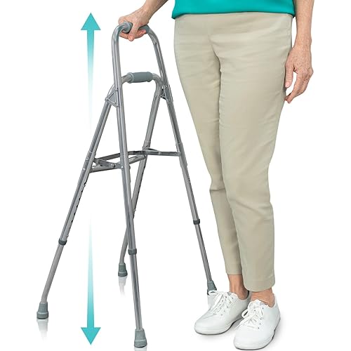 Vive Hemi Walker for Seniors - Narrow for Small & Tight Spaces, Ultra Lightweight, One-Handed Folding Walker, Foldable, Works as Chair Stand Assist Aid Grab Bar for Elderly - Sit to Stand Side Cane