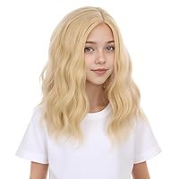 Vista 2 de Peluca rubia para niños, peluca ondulada corta y rizada para niñas, pelucas rubias doradas, pelucas de corte Bob rubio con raya lateral