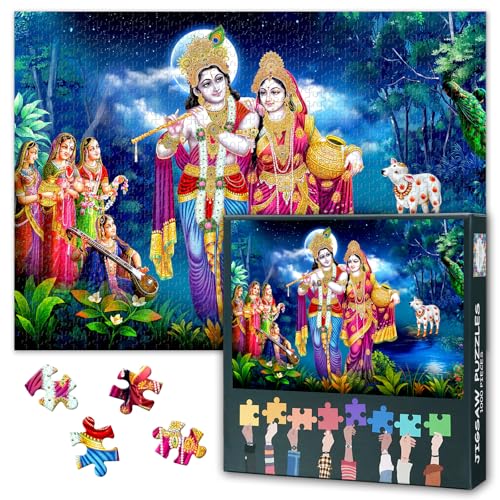 Puzzles for Adults Hinduism God, Jigsaw Puzzles for Adults 1000 - Radha Krishna India Religious Art, Impossible Puzzle 27.5x19.7 Inch, Educational Games for Family, Birthday Party Gift Idea